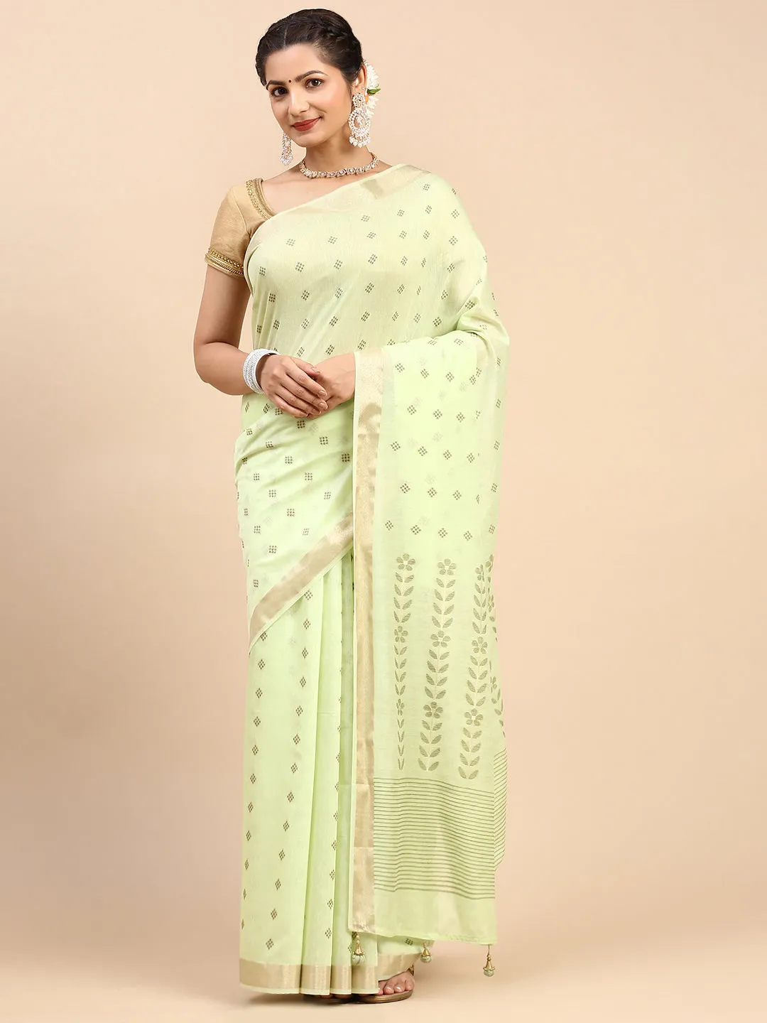 Couple Combo Green Shirt & Weaving Semi Linen Saree SL154