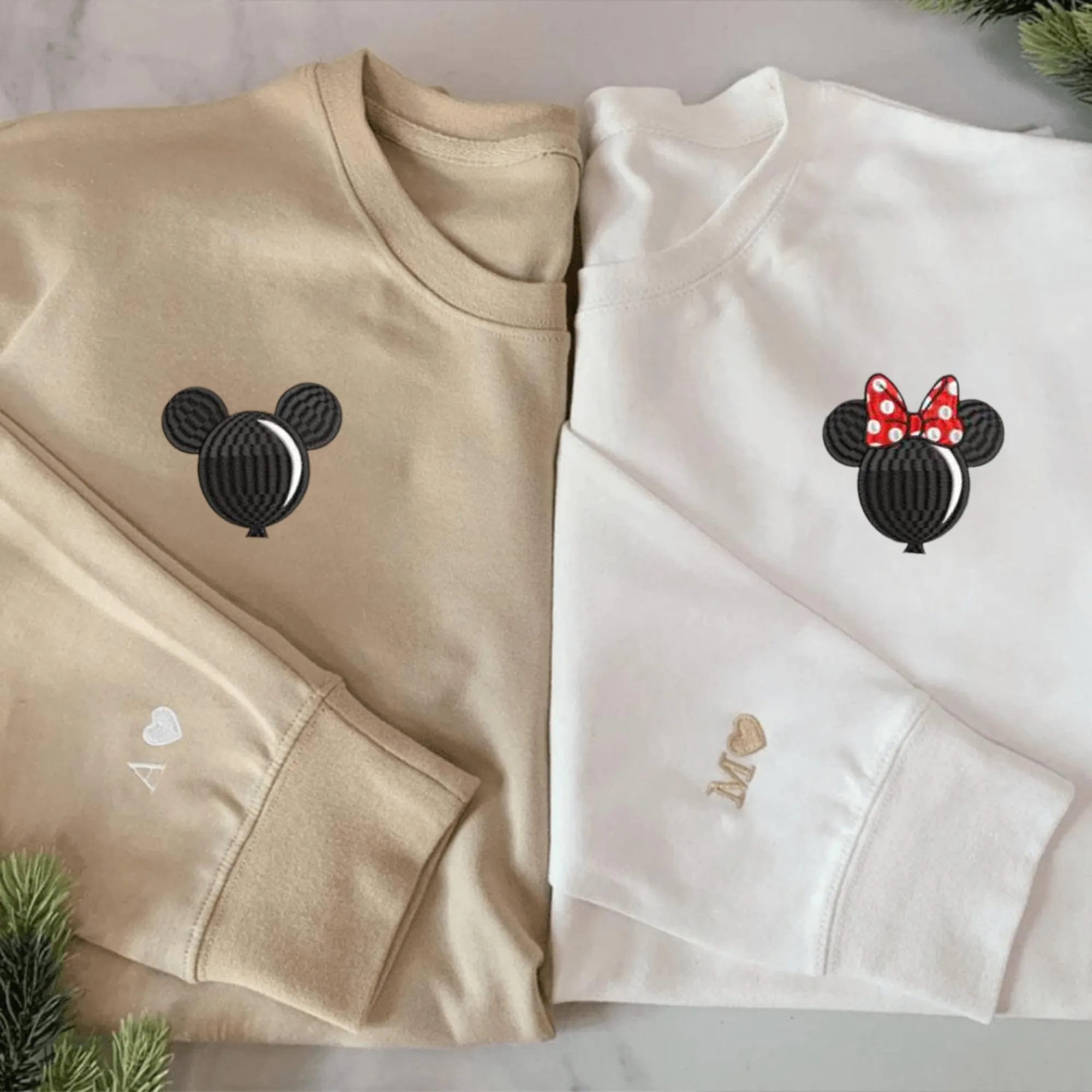 Custom Embroidered Couple Matching Hoodies - Cartoon Mouse Ear Balloon Embroidery