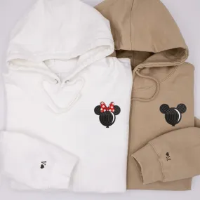 Custom Embroidered Couple Matching Hoodies - Cartoon Mouse Ear Balloon Embroidery