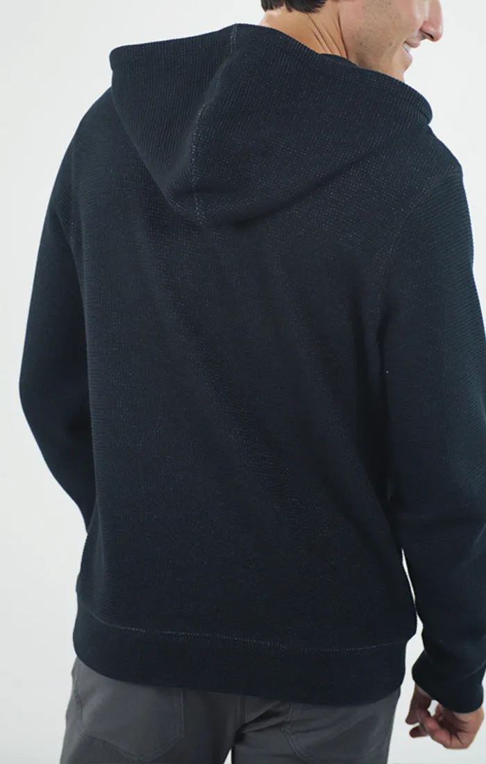 Doubleface Mesh Hooded Henley Pullover