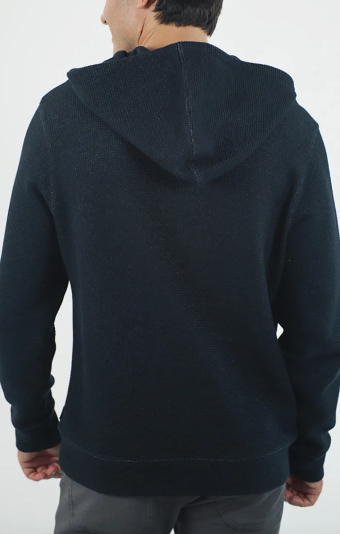 Doubleface Mesh Hooded Henley Pullover