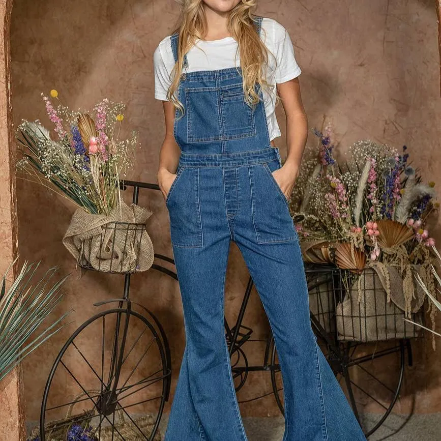 Flare Denim Overalls Jumpsuit