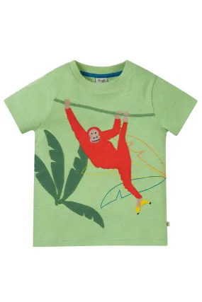 Frugi Carson Applique T- Shirt Kiwi Marl Orangutan