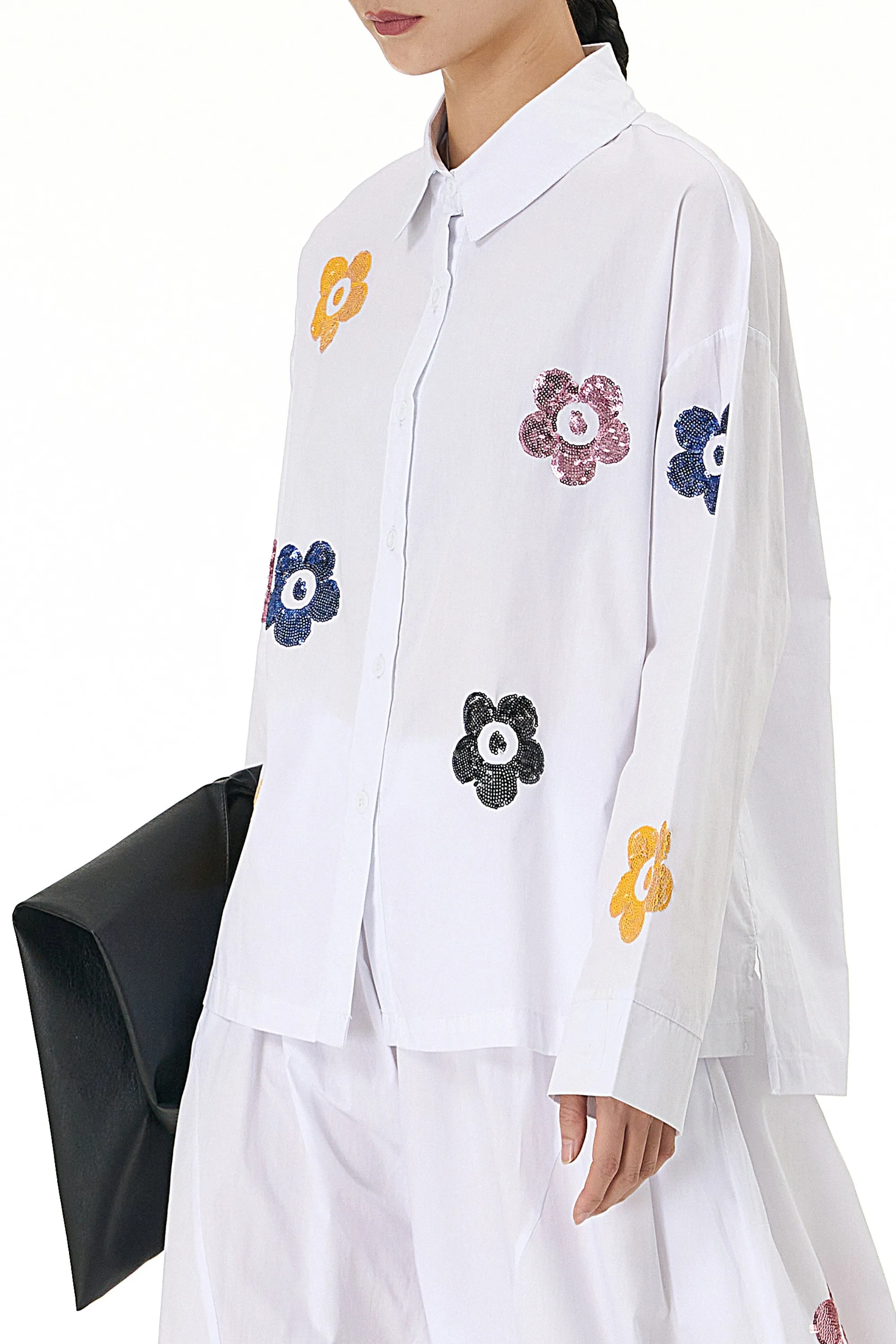 Full Sleeve Twinkling White Oversized Shirt