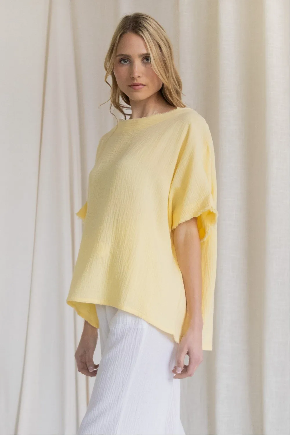 Gauze raw edge poncho top