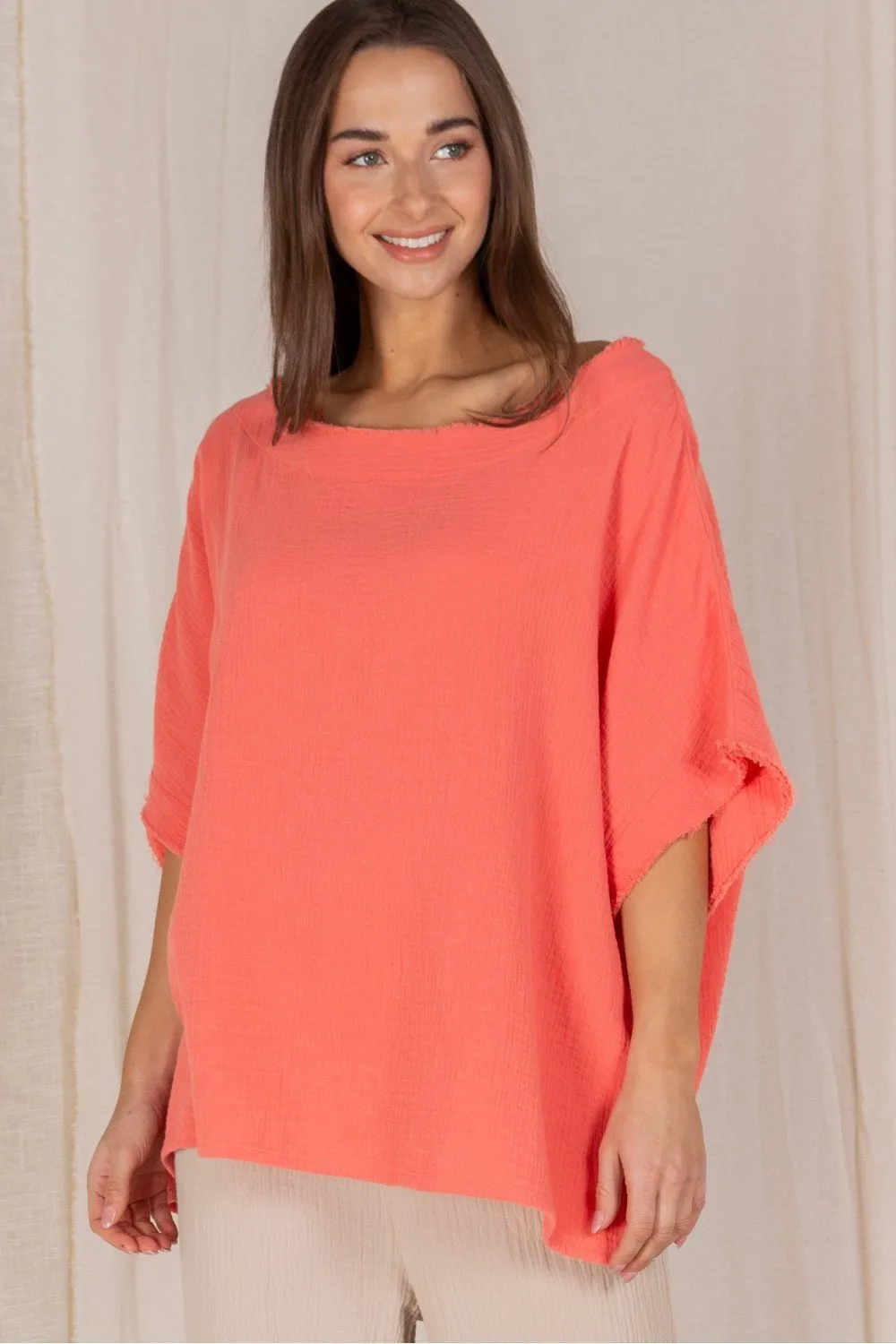 Gauze raw edge poncho top