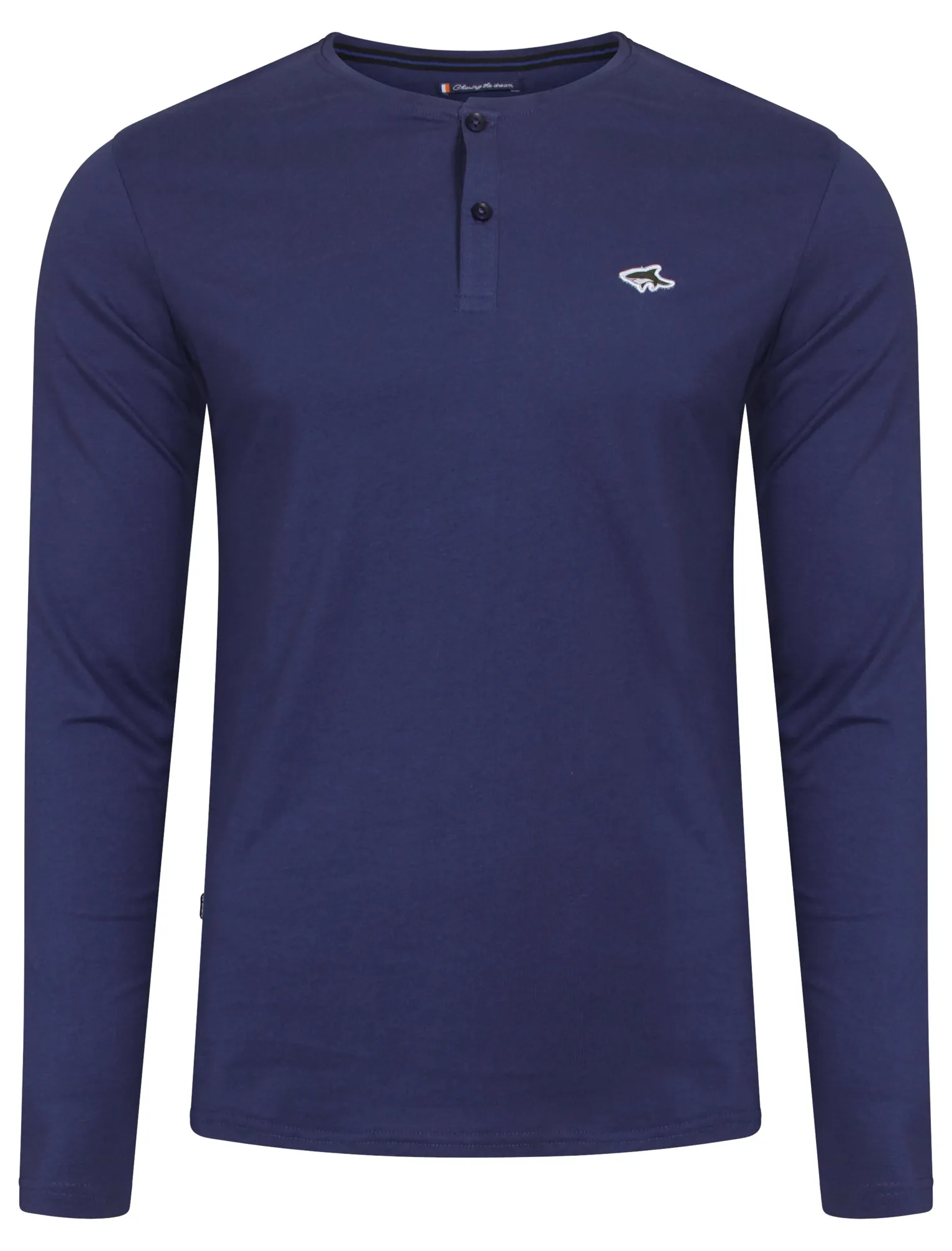 Goodge Henley Long Sleeve Cotton Top in Deep Cobalt - Le Shark