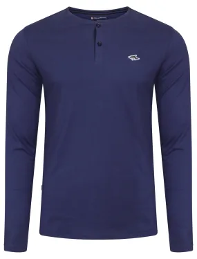 Goodge Henley Long Sleeve Cotton Top in Deep Cobalt - Le Shark