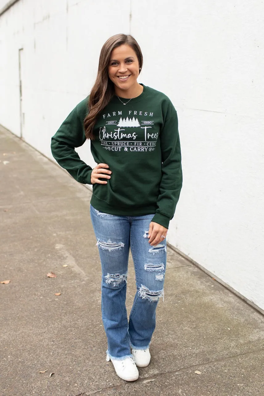 Green Farm Fresh Christmas Trees Crewneck Sweatshirt (Unisex SM-2X)