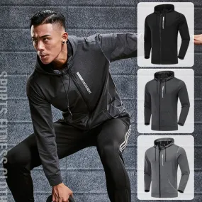 Gym Men Sports Jacket Fitness Long Sleeve Running Elastic Tight Hoodies Zipper Slim Hiking Sweatshirts Male Jogging Hooded Coat