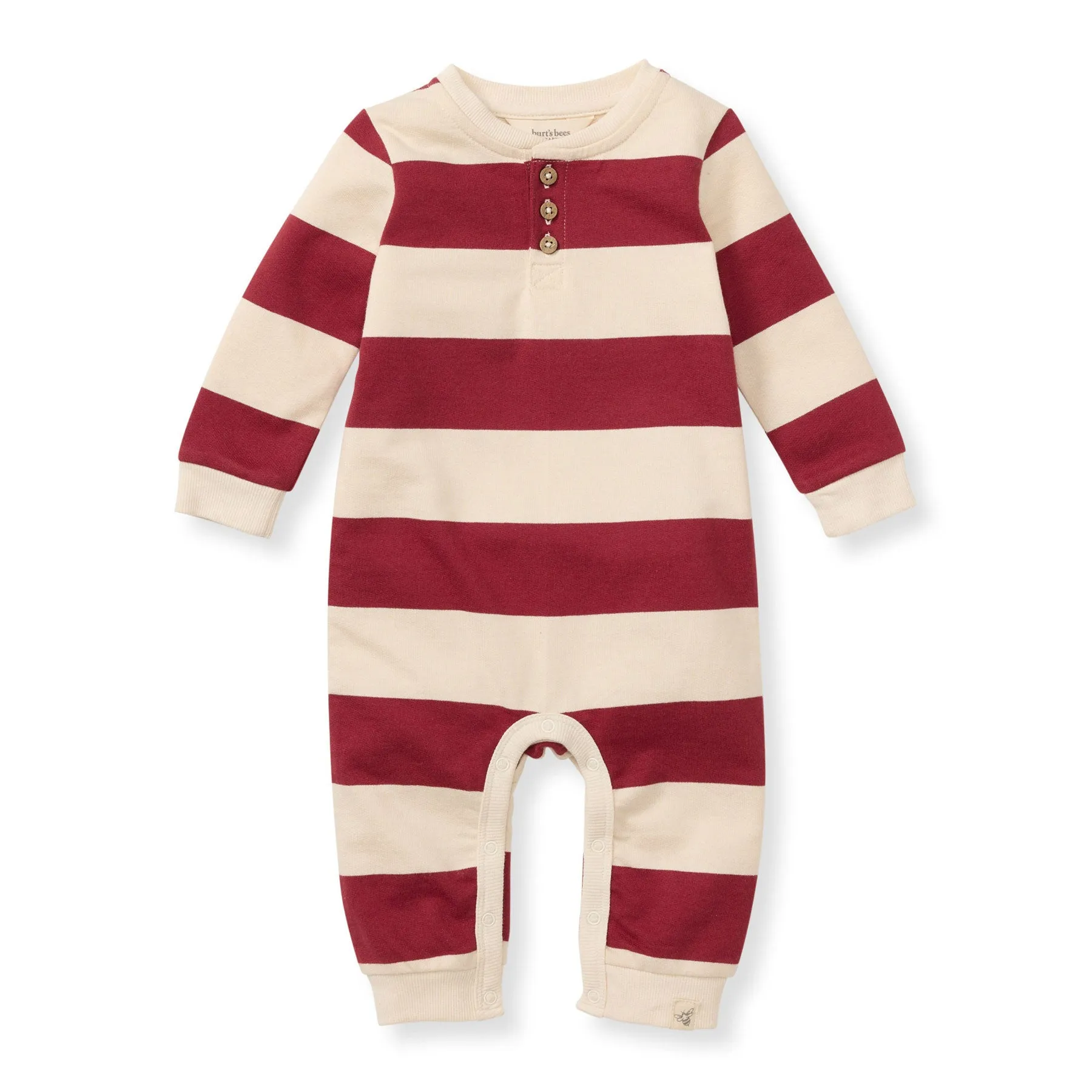 Henley Jumpsuit - Holiday Striped - Redwood