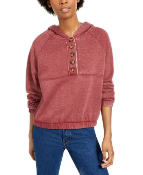 Hippie Rose Junior's Henley Hoodie Red Size X-Small