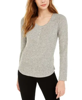 Hippie Rose Juniors' Henley Top Gray Size Extra Large