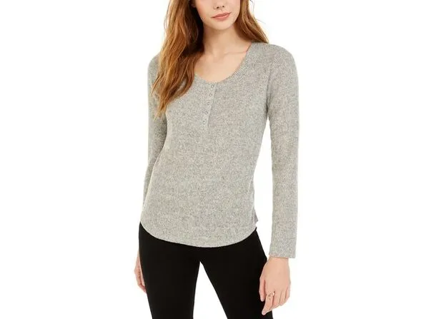 Hippie Rose Juniors' Henley Top Gray Size Medium