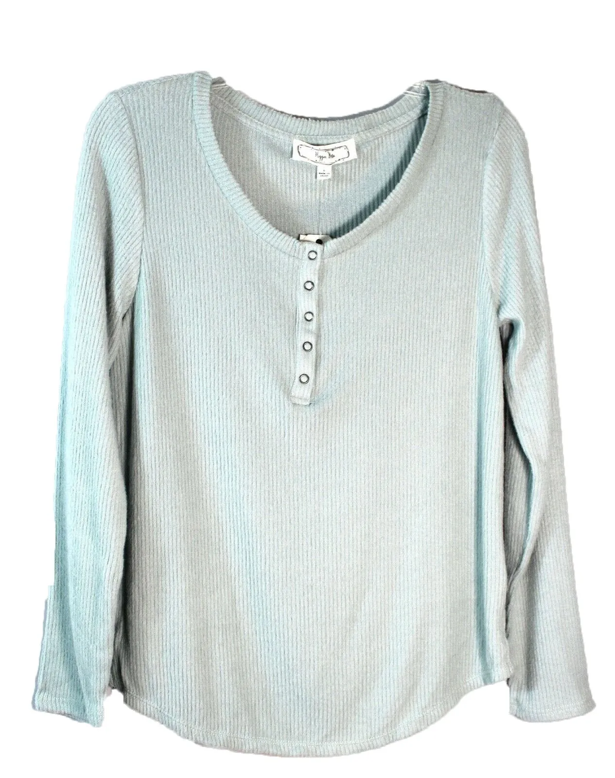 Hippie Rose Juniors' Rib-Knit Henley Top Aqua Size Medium