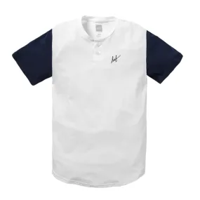 HUF SCRIPT HENLEY TEE // WHITE/NAVY