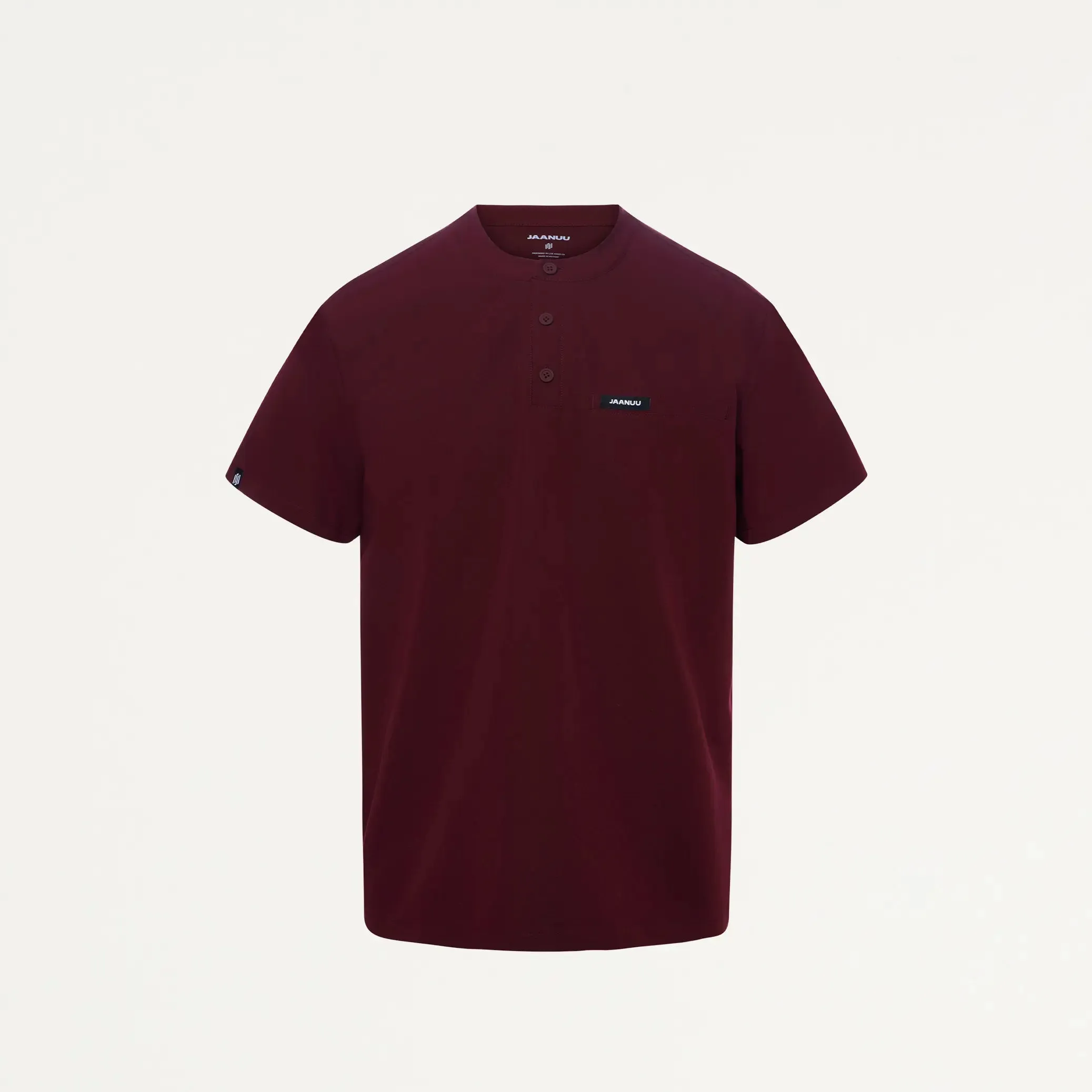 Jaanuu Men's Reeve Henley Scrub Top - Burgundy