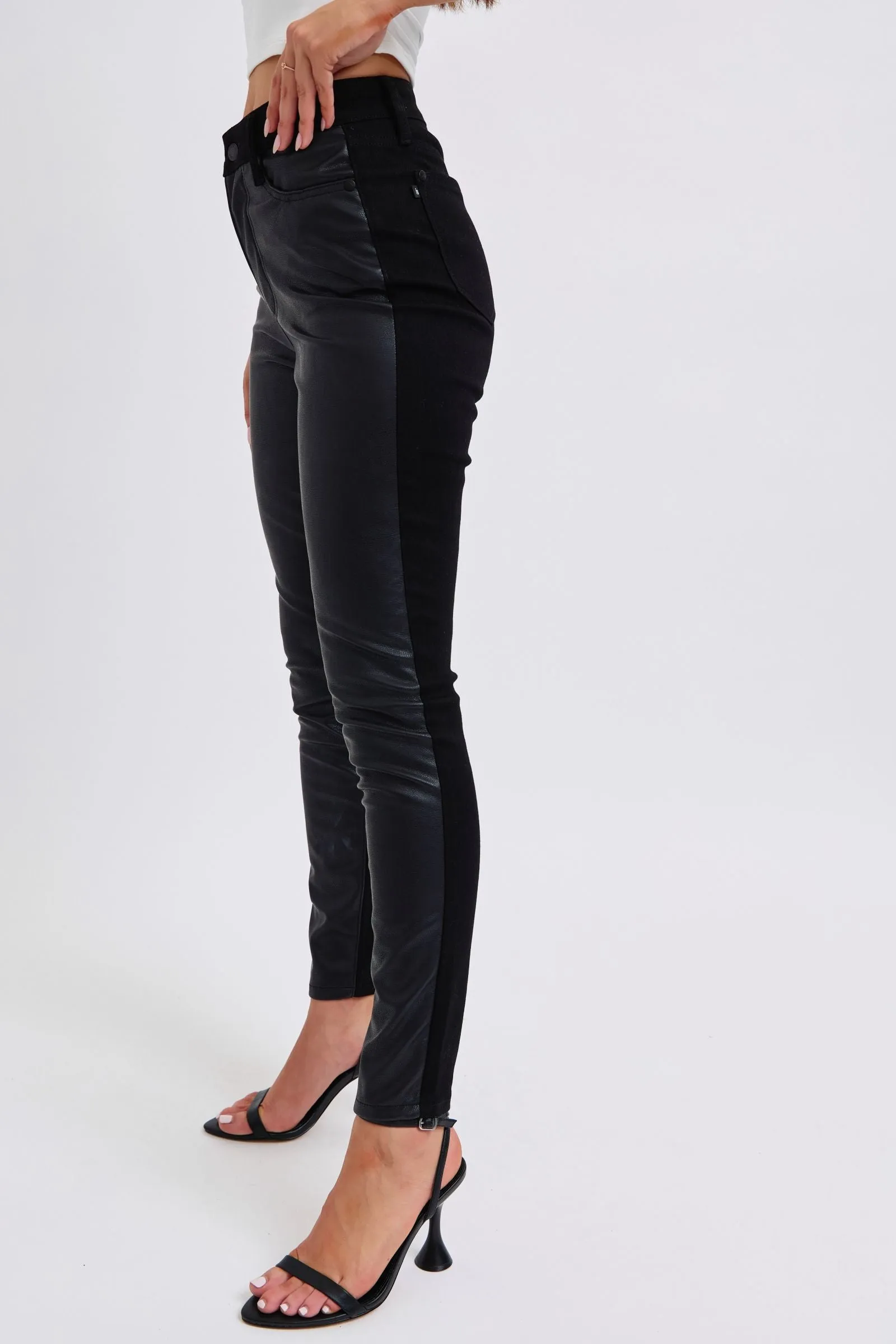 Judy Blue Reg/Plus High Waist Vegan Leather Denim Skinny Jeans