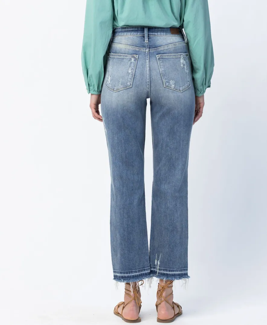 Judy Blue Release Hem Boyfriend Cropped Straight Denim Jeans