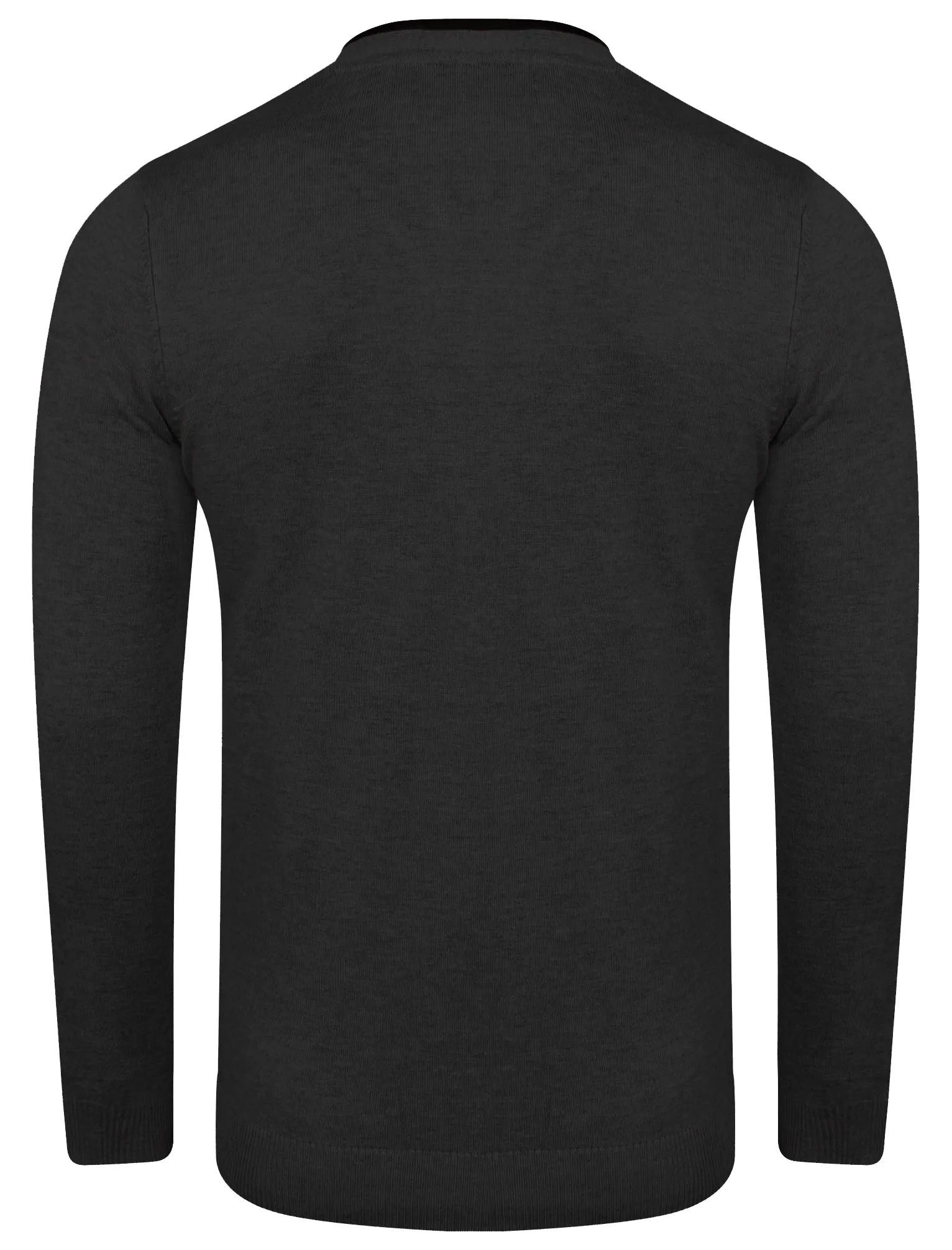 Kallias Faux Leather Trim Henley Jumper in Charcoal Marl - Kensington Eastside