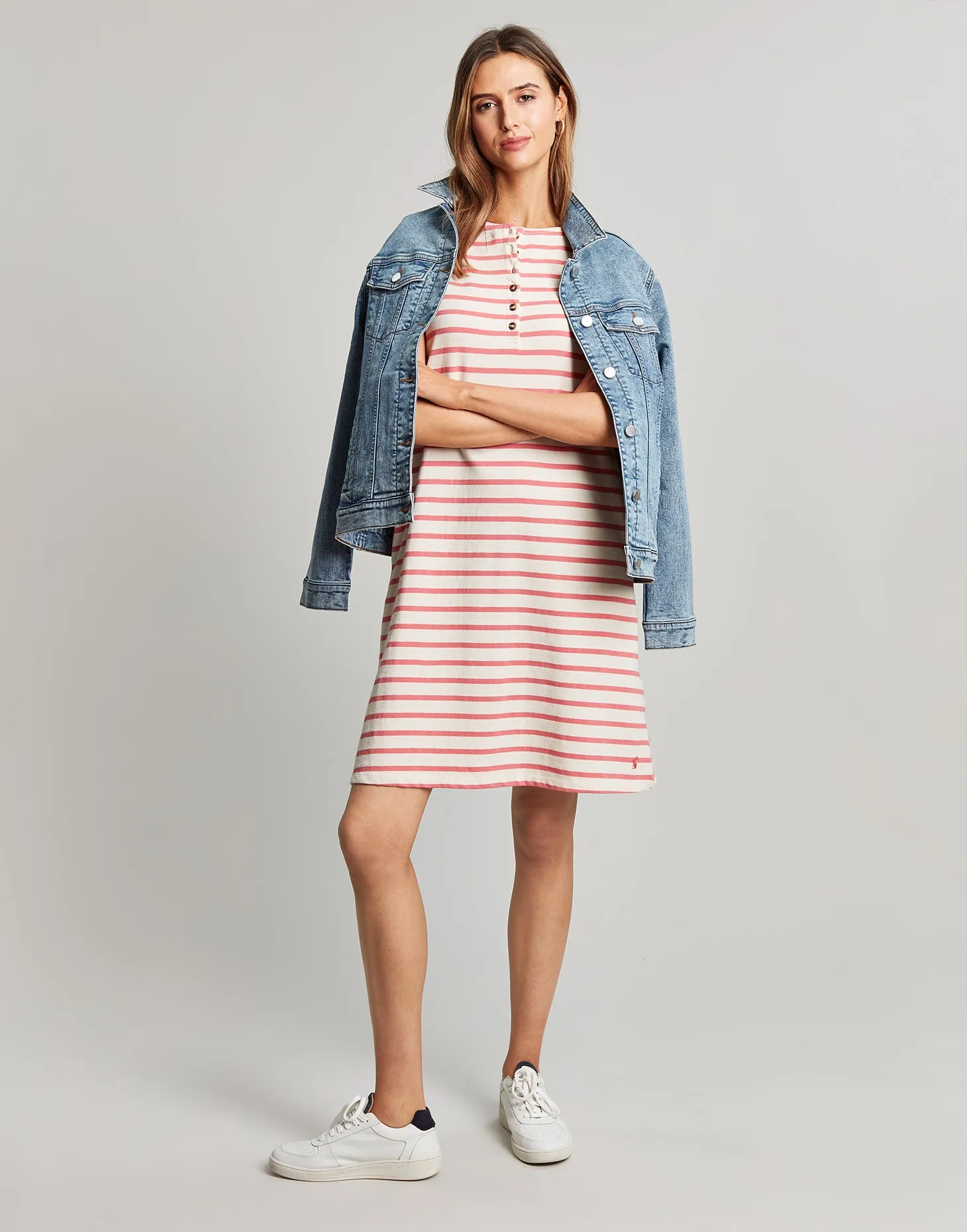 Kea Henley Dress - Coral Stripe