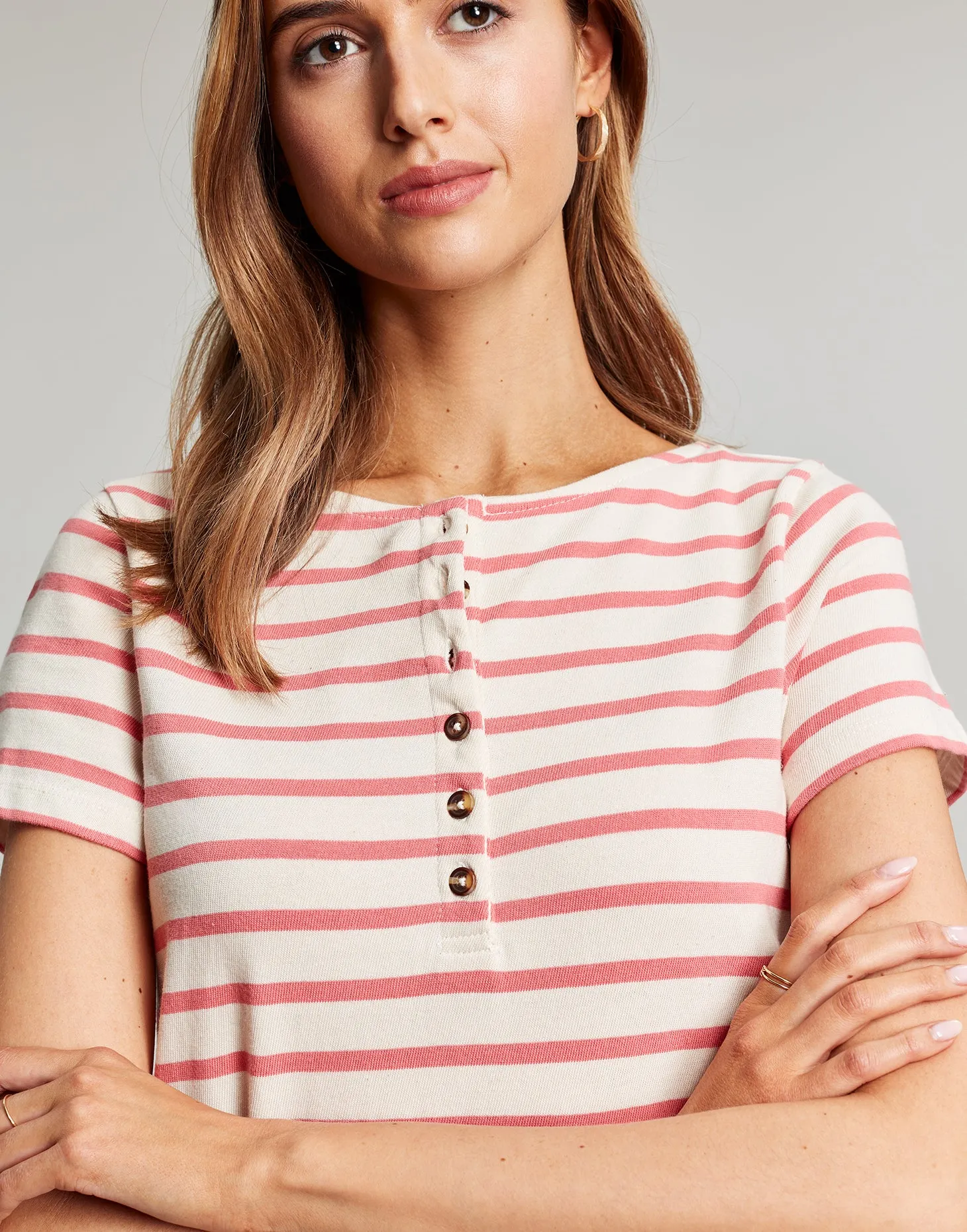 Kea Henley Dress - Coral Stripe