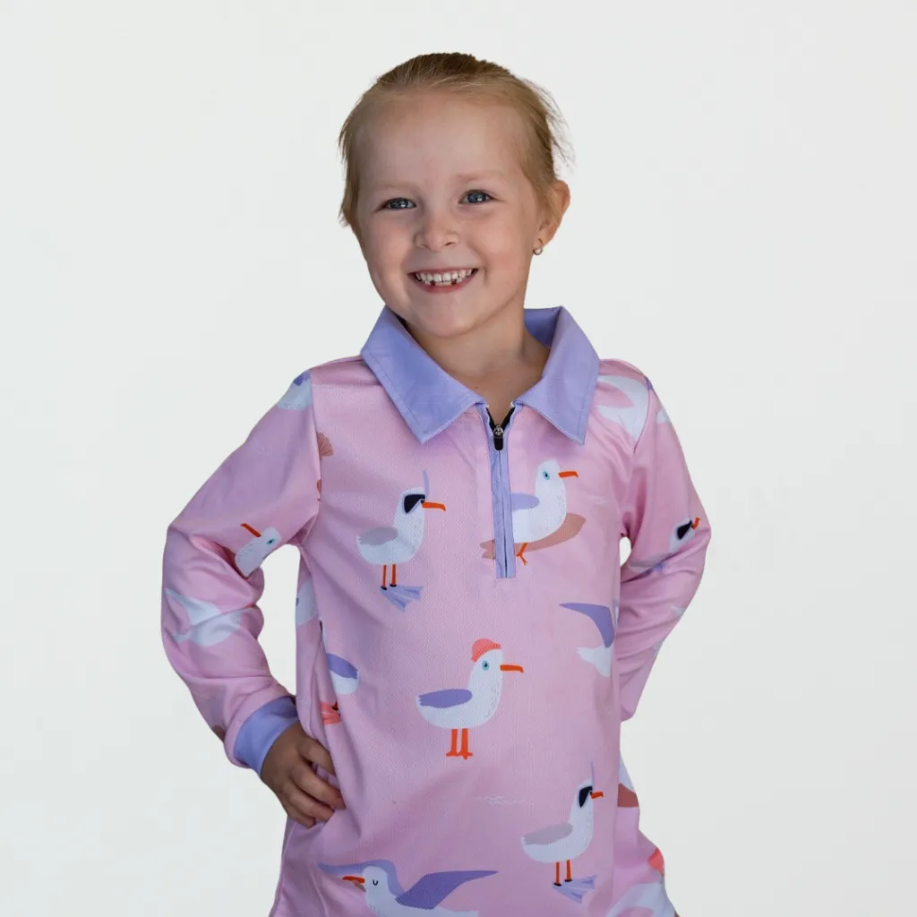 Kids Sun Shirt - Pink Seagull