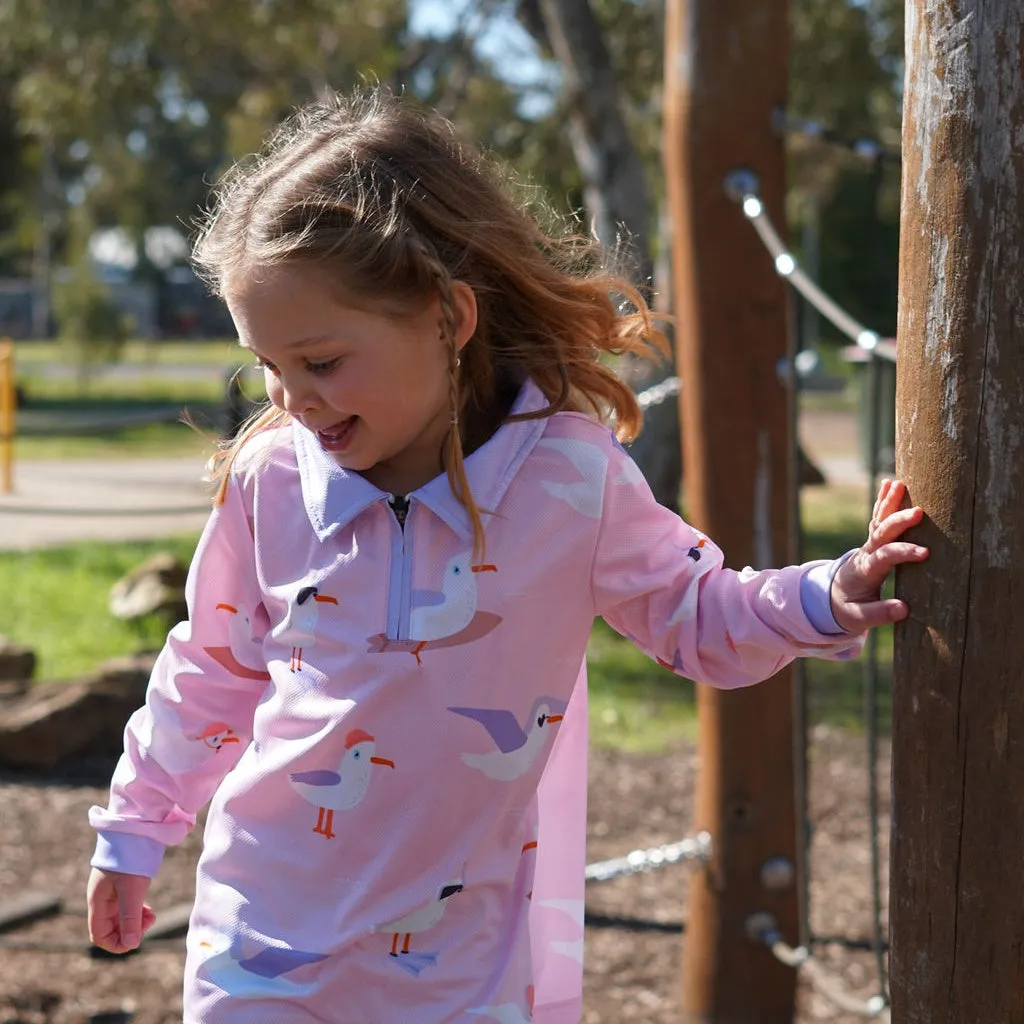 Kids Sun Shirt - Pink Seagull