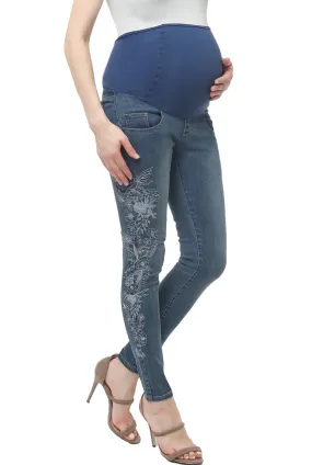 Kimi   Kai Maternity Embroidered Over the Belly Skinny Jeans