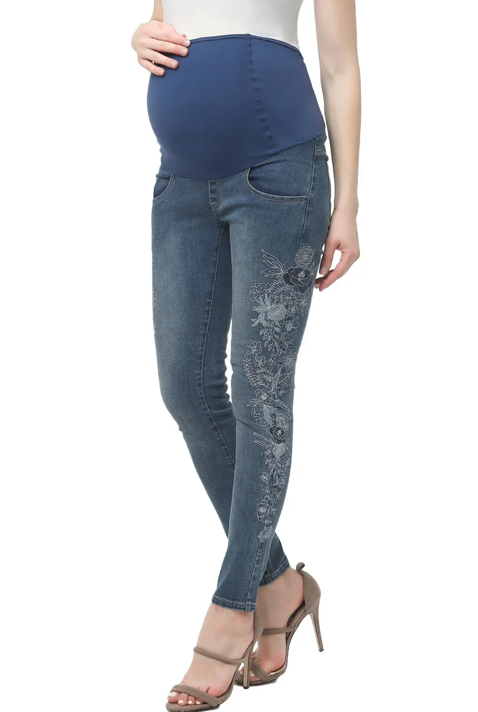 Kimi   Kai Maternity Embroidered Over the Belly Skinny Jeans