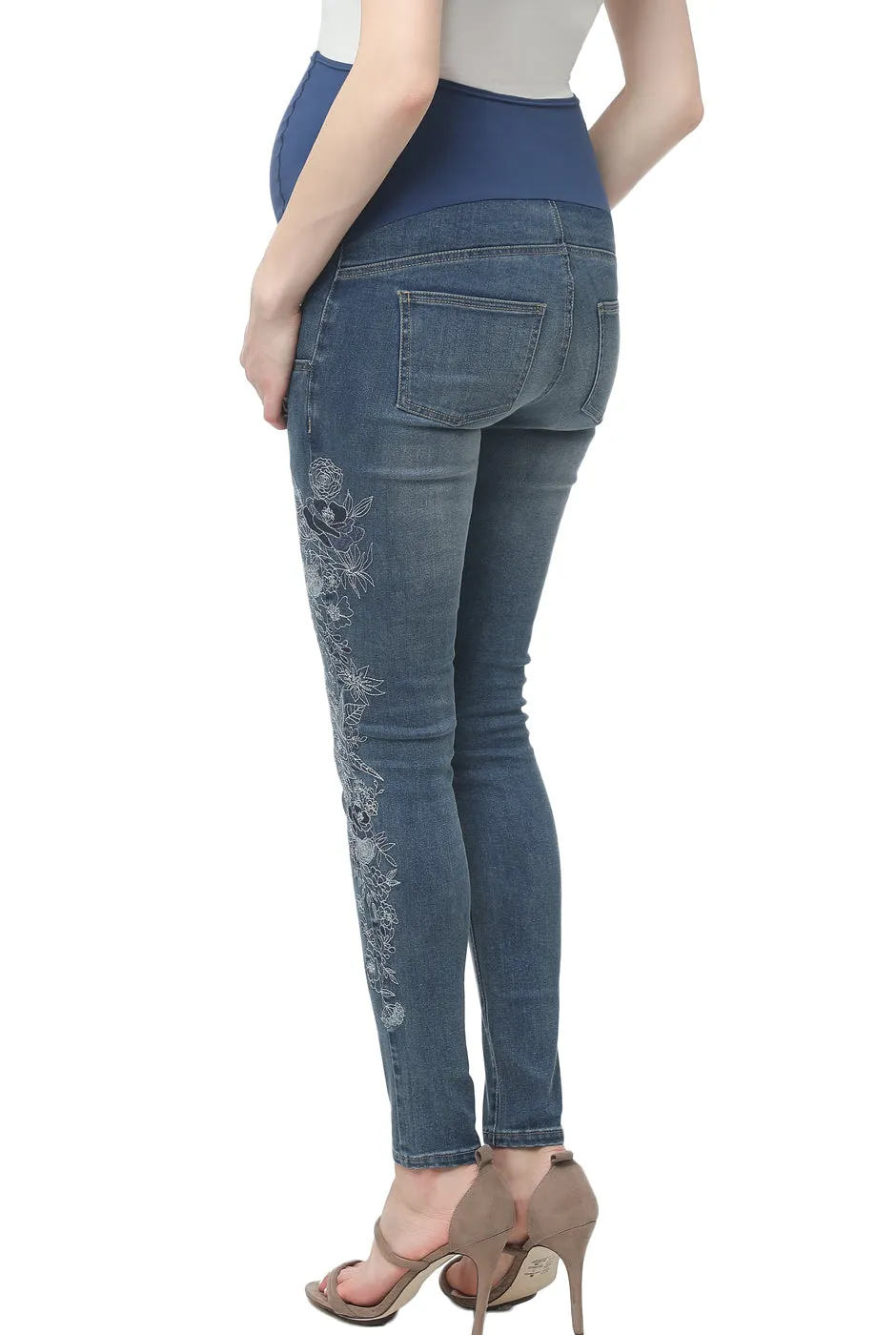 Kimi   Kai Maternity Embroidered Over the Belly Skinny Jeans