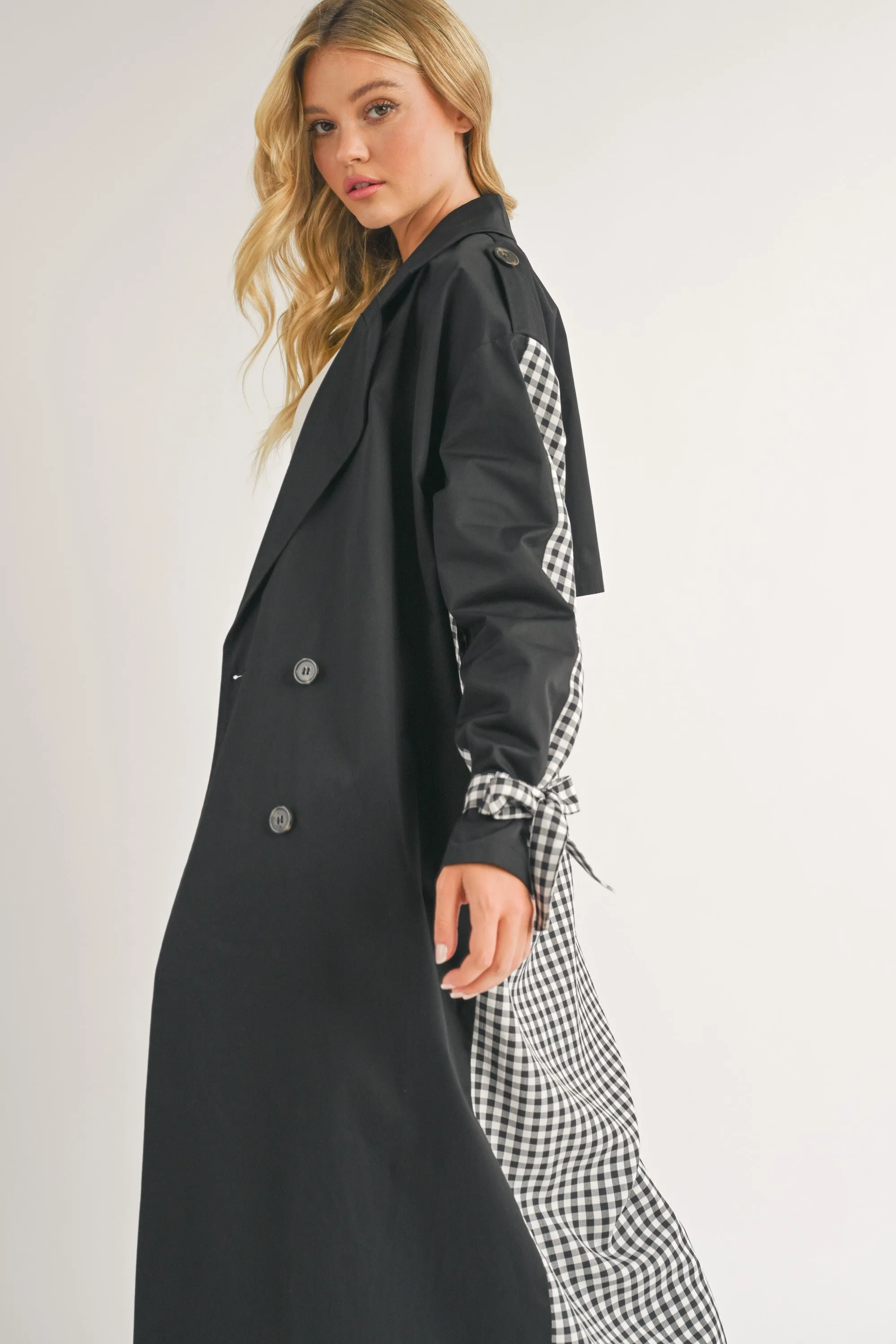 LAUREN BLACK AND WHITE CHECKERED TRENCH COAT