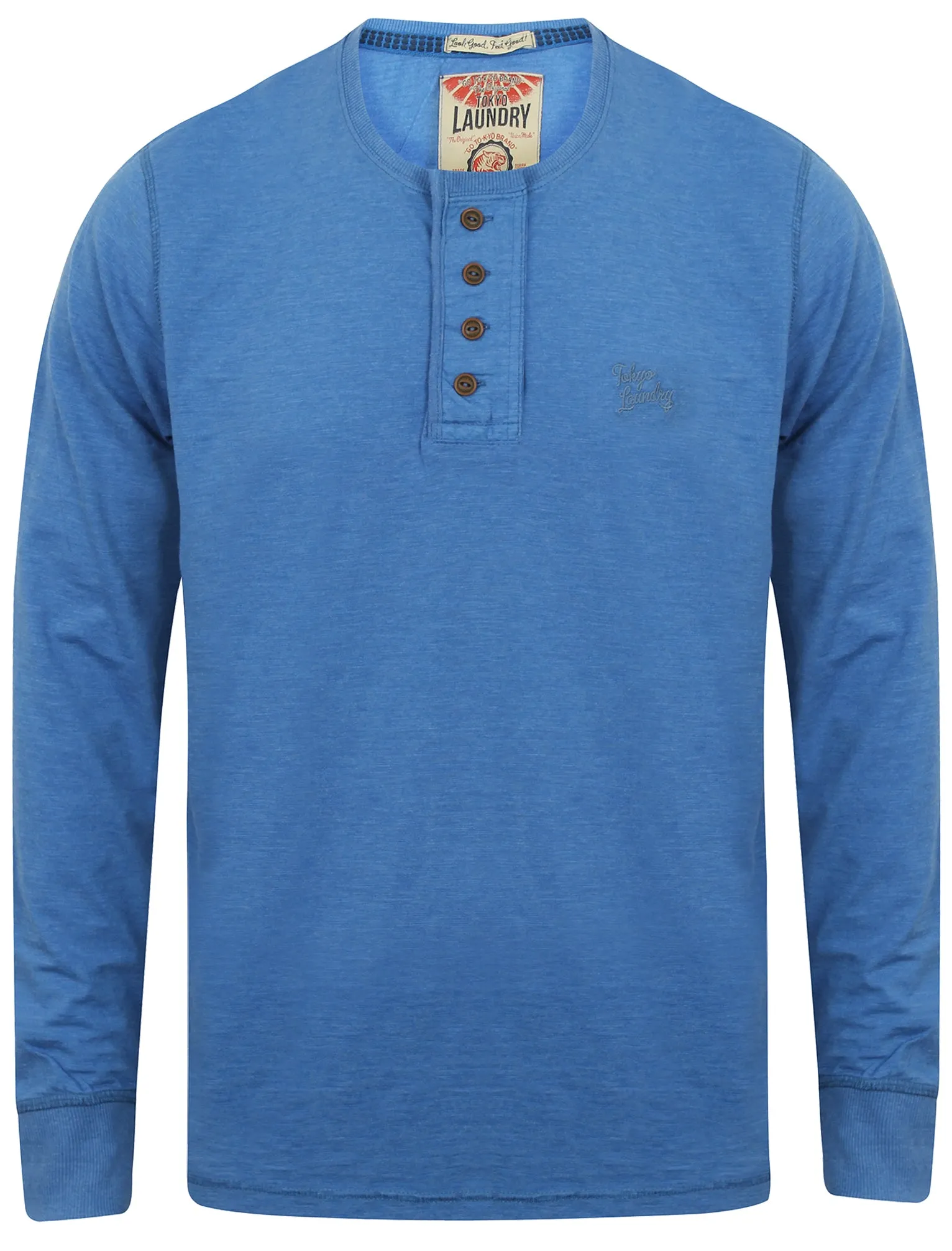 Lawton Cove Long Sleeve Henley Top in Cornflower Blue Marl - Tokyo Laundry