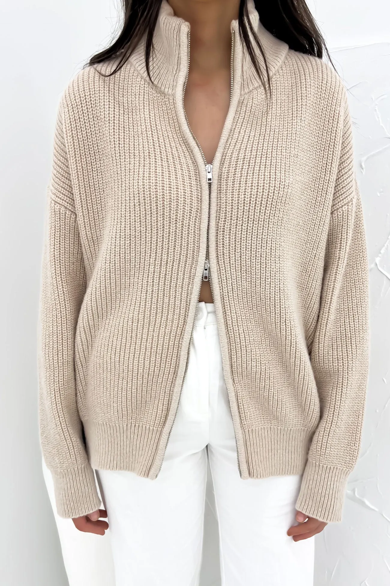 Leila Knit Zip Jumper Beige