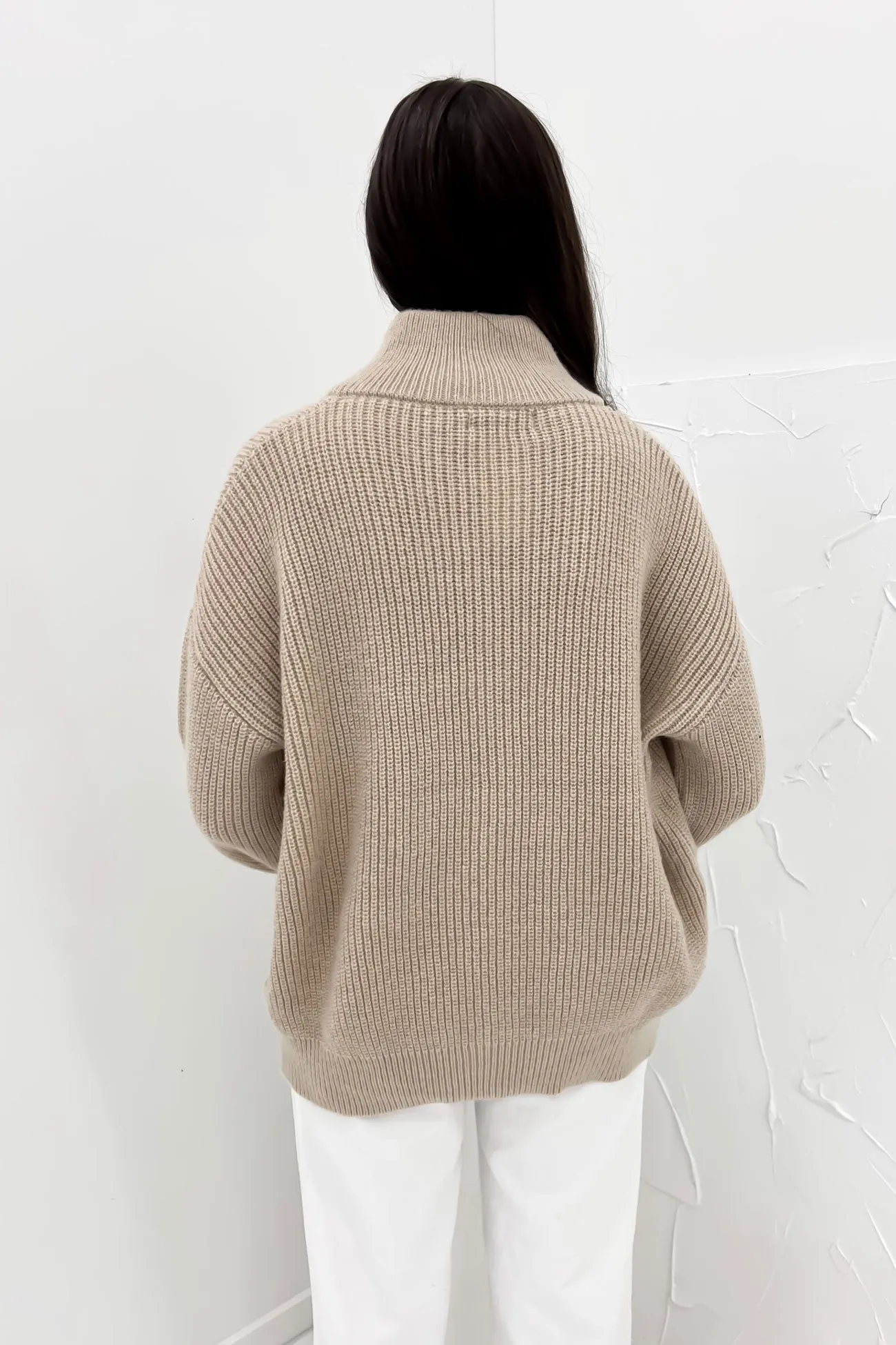 Leila Knit Zip Jumper Beige