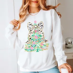 Leopard Bow Christmas Tree Wholesale Graphic Sweatshirt - Popular