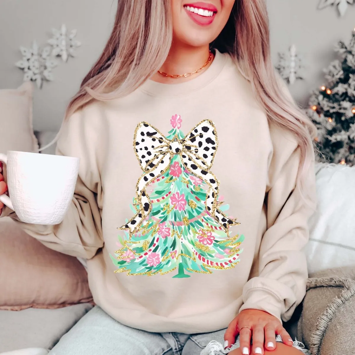 Leopard Bow Christmas Tree Wholesale Graphic Sweatshirt - Popular