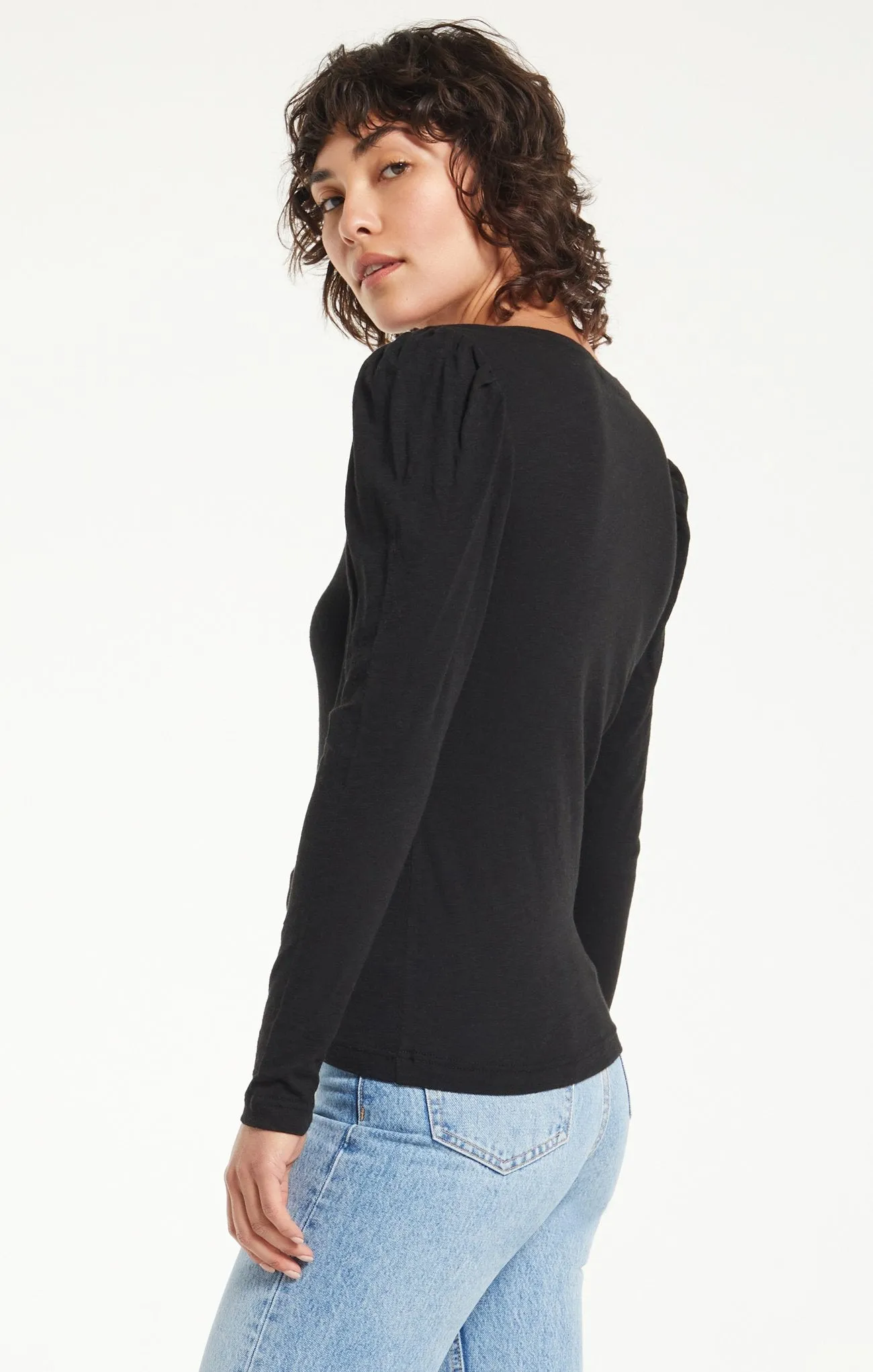 Liv Brushed Slub Henley - Black