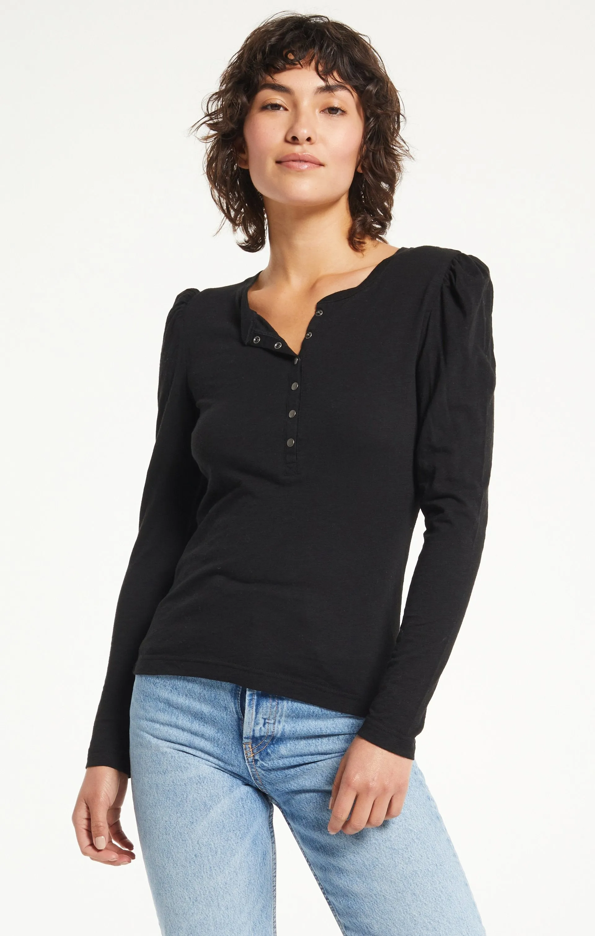 Liv Brushed Slub Henley - Black