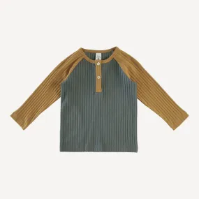 long sleeve baseball henley tee | dark sage | classic rib