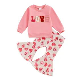 Long Sleeve Love Flared Pants Baby Set