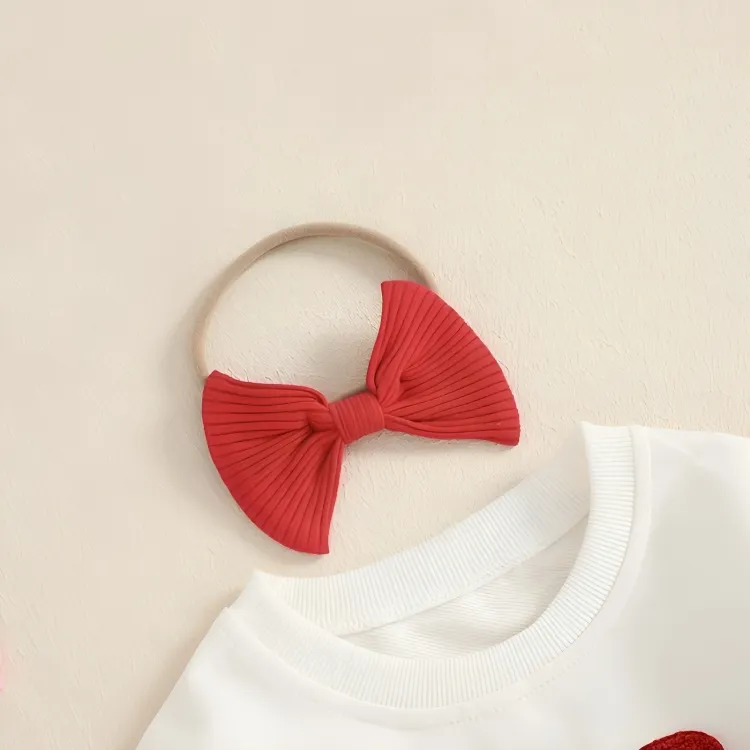 Long Sleeve Red Bow Flared Pants Baby Set