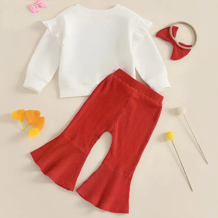 Long Sleeve Red Bow Flared Pants Baby Set