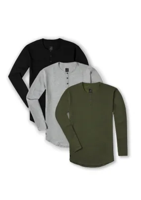 L/S Henley Curved Hem | 3-Pack Bundle Custom