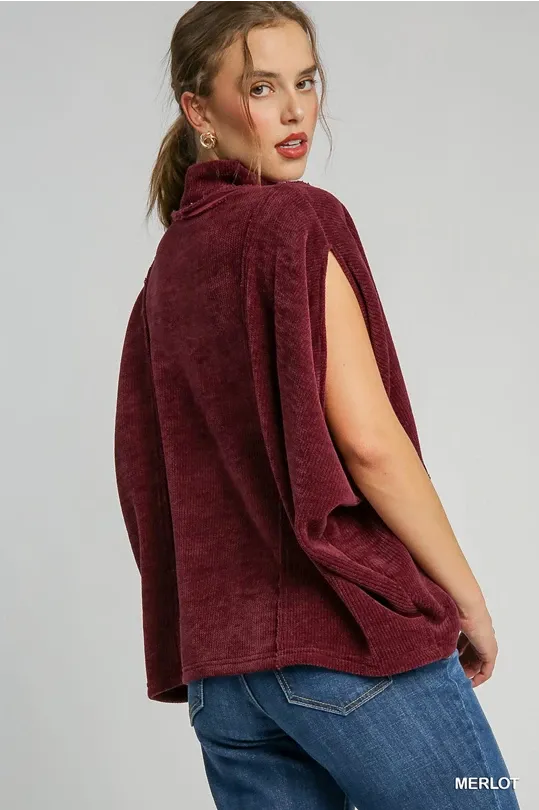 Luxe Knit Poncho Style Top - Merlot