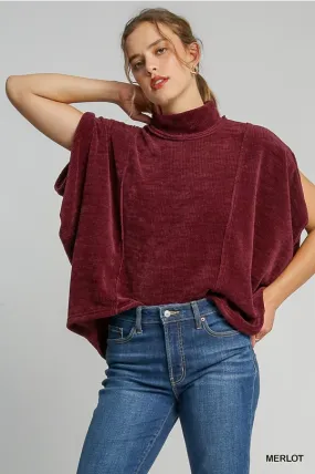 Luxe Knit Poncho Style Top - Merlot