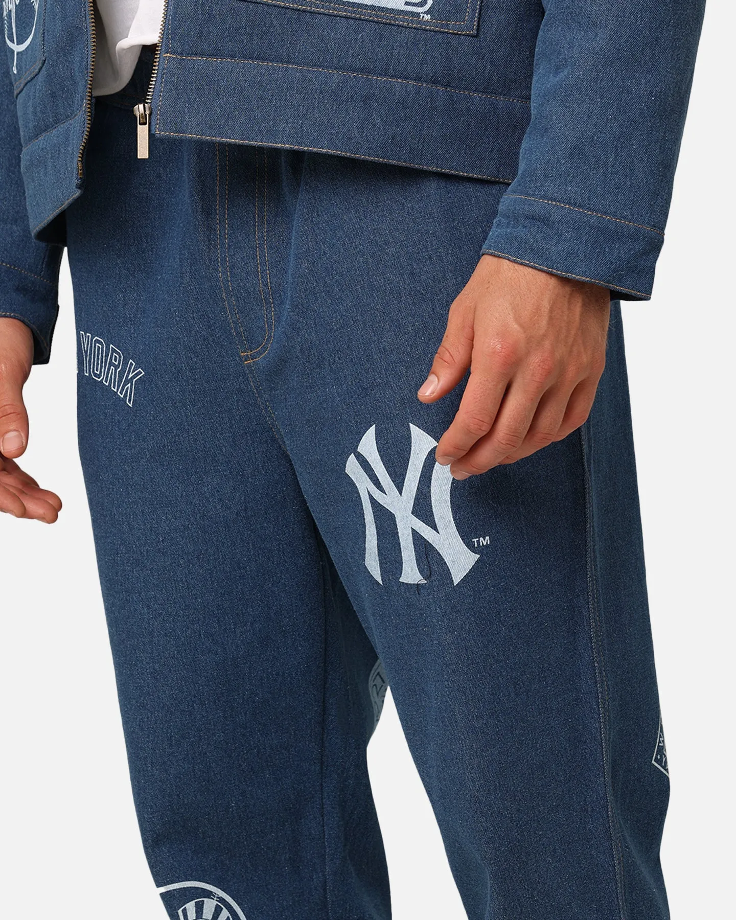 Majestic Athletic New York Yankees Etched Denim Jeans Washed Blue Denim