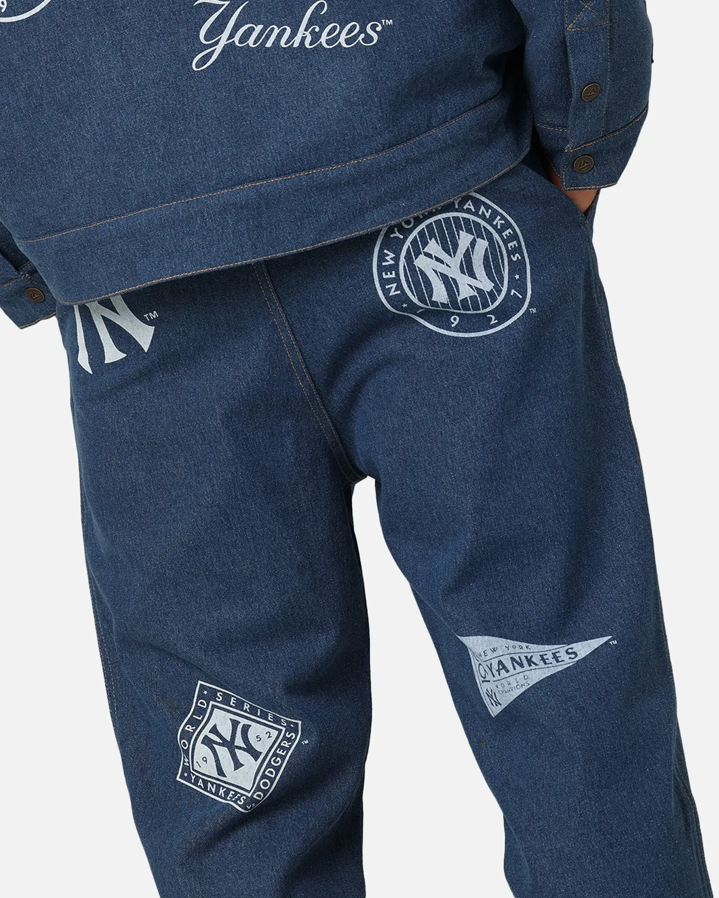 Majestic Athletic New York Yankees Etched Denim Jeans Washed Blue Denim