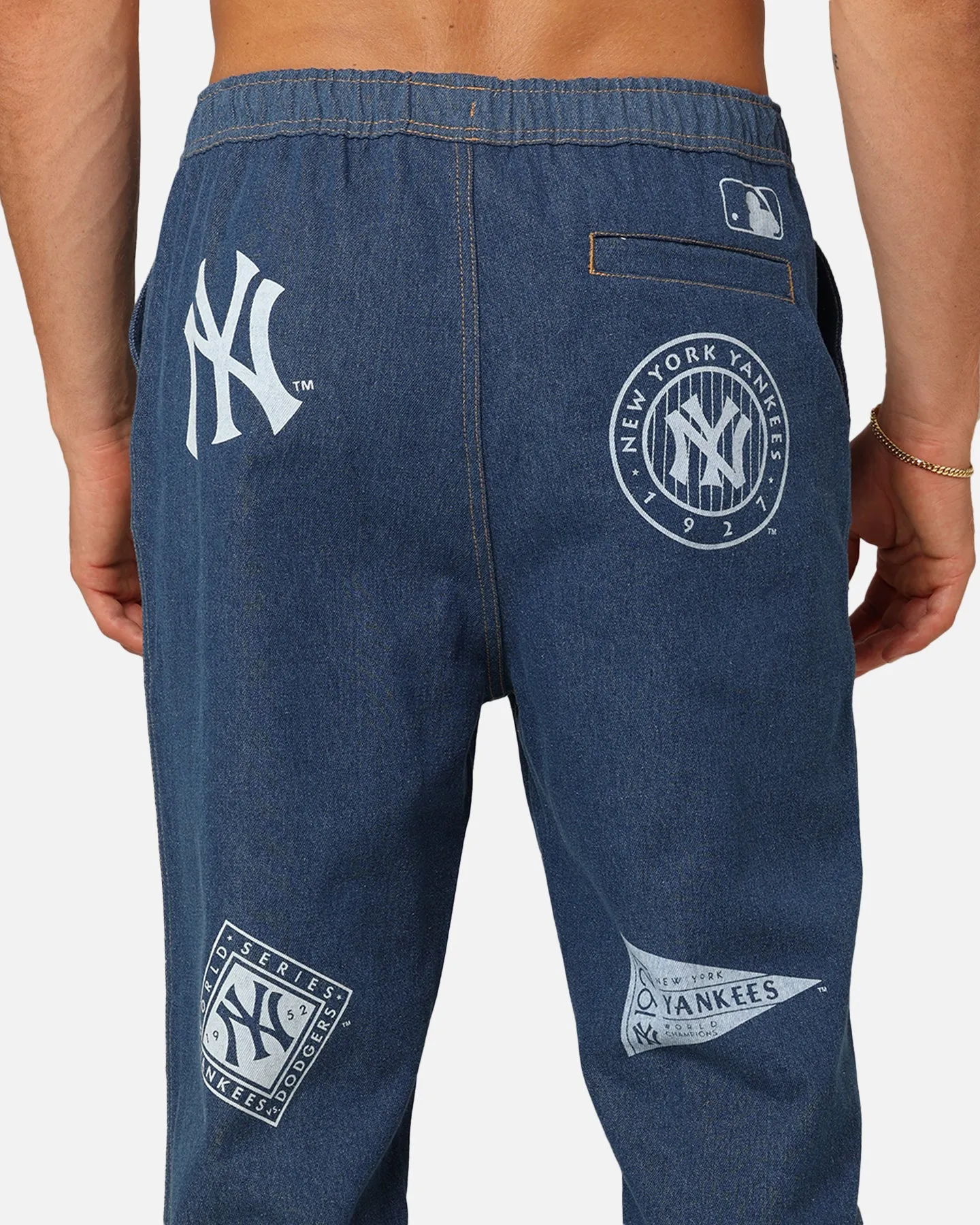 Majestic Athletic New York Yankees Etched Denim Jeans Washed Blue Denim