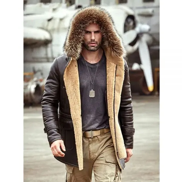 Mens B3 Bomber Shearling Leather Trench Coat